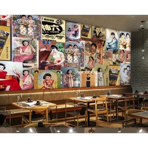 Free Shipping NShanghai Old Photo Bar Coffee Shop Custom 3D Wallpaper Retro Style Restaurant Murals Chinese Style Wallpaper