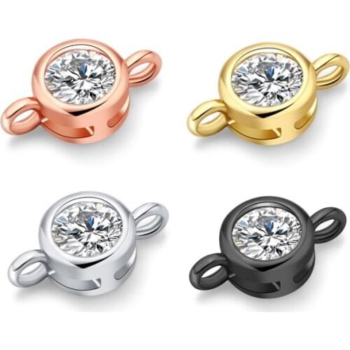 1 Piece Crystal Geometric Round Cubic Zirconia Metal Connectors Beads For Jewelry Making Necklace Bracelet DIY Accessories 12mm