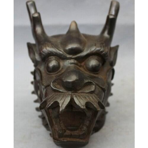 Fast shipping USPS to USA S1288 Famous Chinese Bronze Copper Animals Folk Curture Year Zodiac Dragon Head Statue