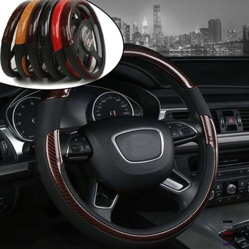 Carbon fiber wood grain steering wheel cover 37.5cm diameter universal steering wheel cover car interior decoration