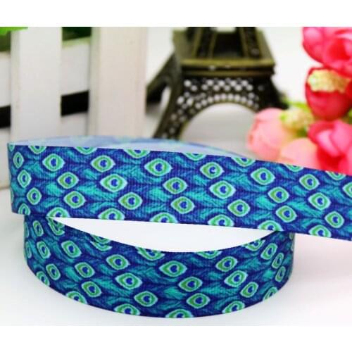 DHK 7/8'' 5yards peacock feather printed grosgrain ribbon headwear hair bow diy party decoration OEM Wholesale 22mm C1164