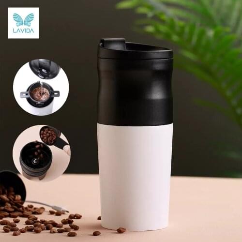 LAVIDA Electric Stainless Steel Coffee cup 427ML Grinder Double layer filter Mini Kitchen Grinder Coffee Bean Grind cup