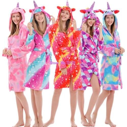 Women Unicorn Bathrobe Kids Home Pajamas Nightgown Childrens Bathrobes Homewear Men Female Sleepwear Robe