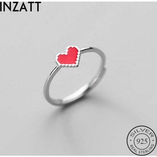 INZATT Real 925 Sterling Silver Red Heart Adjustable Ring For Fashion Woman Party Minimalist Fine Jewelry Cute Accessories Gift