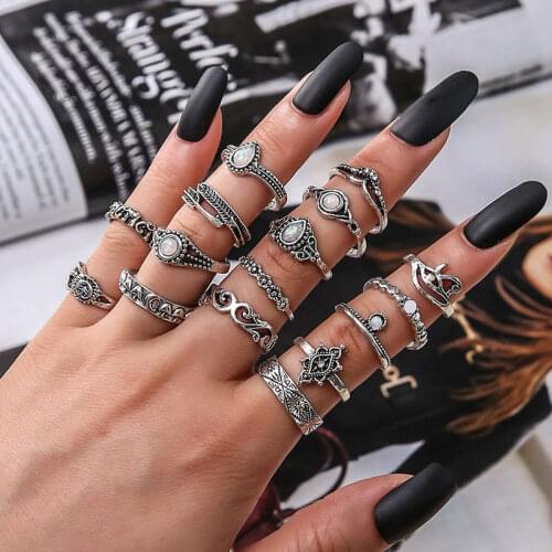 Vintage Rings Set For Women Boho Heart Knuckle Finger Ring Female Bohemian Gold Silver Color Jewelry Accessories