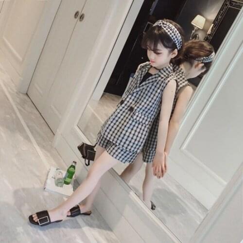Girls clothes Sets Summer striped plaid suit + Shorts + Vest Children Three-piece Suits teen Kids Clothing 4 8 10 to 12 13 years