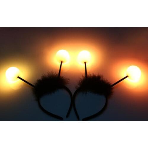 Feather Bee Antenna LED Light Up Blinking Headband Women Boy Girl Performance Flashing Birthday Part Halloween Christmas
