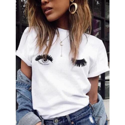 Blink Eyes Print Women T Shirt Short Sleeve O Neck Loose Women Tshirt Summer Ladies Tee Shirt Tops Clothes Camisetas Mujer
