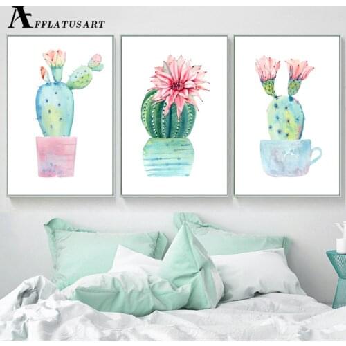 Potted Cactus Flower Sansevieria Wall Art Canvas Painting Nordic Posters And Prints Wall Pictures For Living Room Quadro Decor