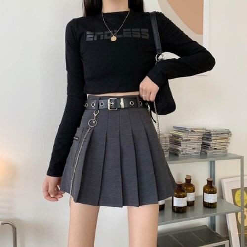 2021 spring New Korean version of thin pleated skirt all-match black anti-glare high waist a-line Irregular tailoring skirt