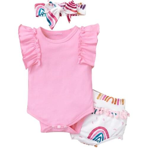 New Bodysuits Baby Girls Boys Short Sleeve Cartoon Newborn Baby Boy Jumpsuit Rainbow Printed Tassels Shorts Outfits 2021