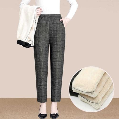 Autumn Winter New Women Elastic Waist Loose Thicken Warm Straight Pants High Quality Cotton Vintage Pants Pantalon Mujer X646