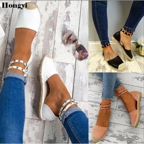 Rivets Beaded Women Fashion Handmade Cotton Fabric Espadrilles Slip on Casual Canvas Loafers Ladies Flat Shoes Size 35-43