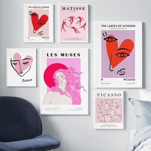 Nordic Exhibition Wall Art Canvas Painting Picasso Matisse Venus Pink Prints Abstract Kiss Dance Posters Minimal Bedroom Decor