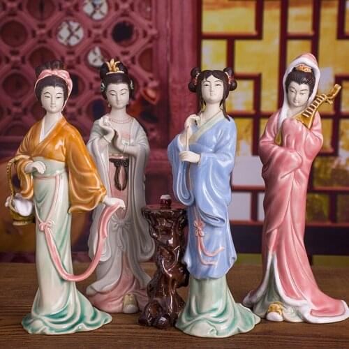 MODERN CHINESE CLASSICAL FIGURE FIGURINE CERAMIC LADY STATUE CREATIVE FOUR BEAUTIFUL WOMEN CRAFT DECORATIONS FOR HOME R3280