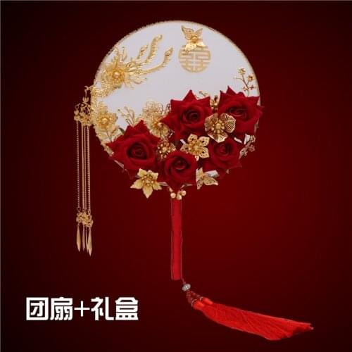Ancient Costume Headdress Chinese Style Tassels Chinese Traditional Wedding Dress Marriage Accessories Hi Fan round Silk Fan Set