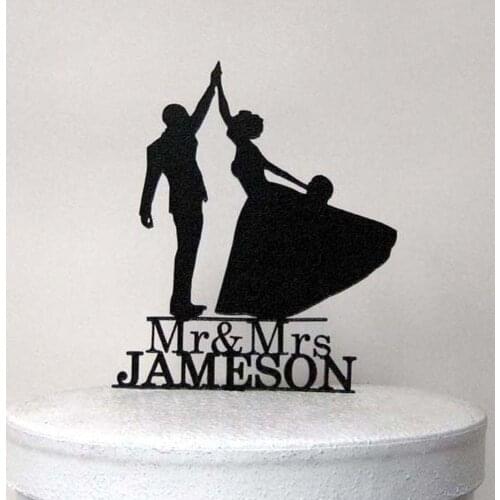 Personalized Wedding Cake Topper High Five with Mr&Mrs cake topper Customized Acrylic silver wooden gold cake topper last name