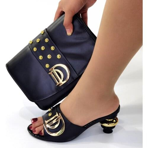 African Shoes And Bag Matching Set With Hot Selling Women Italian design Shoes And Bag Set For Party Wedding Black color shoes