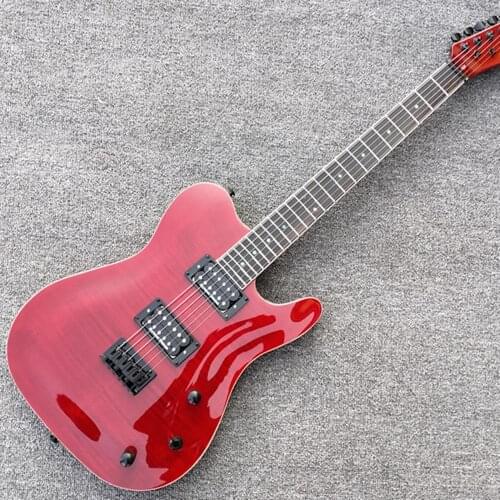 IN STOCK good quality 6 strings ST MODEL electric guitar wine red fe guitar tiger flamed top free shipping