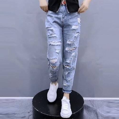 All-match Ripped Jeans Women Streetwear Spring Summer Plus size 4XL High waist Vintage Denim Harem pants Casual Female Trousers