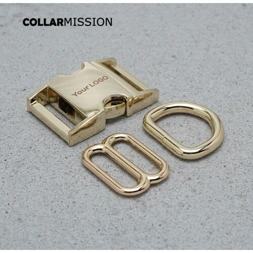 20mm Gold Metal Plated Buckle (Metal Buckle+ Adjust Buckle+ D Ring)Engraving Backpack Bag Webbing Cat Dog Collar DIY Accessory