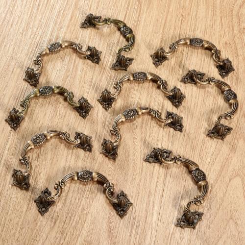 10Pcs Antique Bronze Furniture Bookcase Handles Kitchen Dresser Cupboard Box Drawer Door Cabinet Pulls Ring Handle Knobs 85*45mm