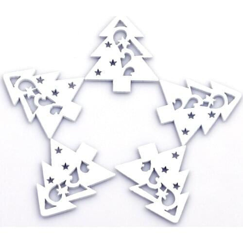 100Pcs White Hollow Star Wood Plant Pine Tree DIY Scrapbook Embellishments Crafts Charms Jewelry Making Accessories 34x29mm