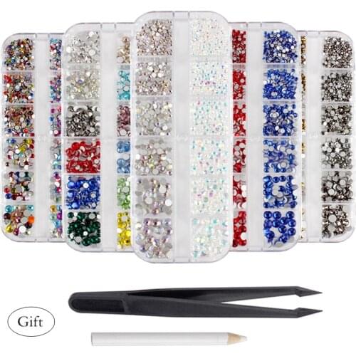 2 color 12 Grid/box set of AB crystal flat back nail rhinestone diamond gem 3D glitter nail art decoration