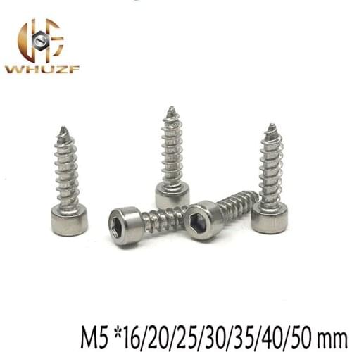 20pcs Free shipping M5 *16/20/25/30/35/40/50 mm 304 stainless steel Hexagon Socket Cap Head self tapping screw Model Screw