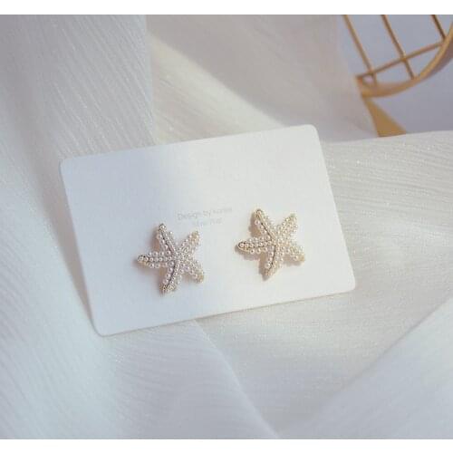 2021 New Arrival 14K Gold Plated Pearl Beads Starfish Stud Earrings For Women Luxury Jewelry Zircon Earrings