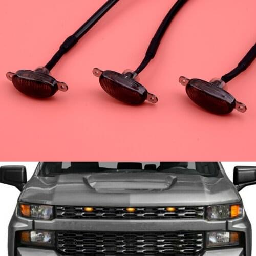 3Pcs Car Front Grille LED Light Raptor Style Grill Trim Smoked Lens Fit For Chevrolet Silverado 1500 2021 2020 2019 2018 2017