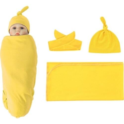 3 Pcs Newborn Swaddling Wrap + Headband + Hat Set Baby Cotton Receiving Blanket