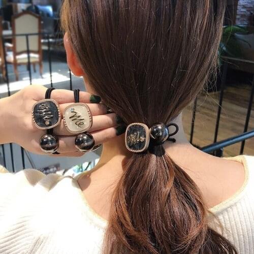 50pcs/lot DIY Simple Multi Alloy Letters Square Rubber Band Elasticity Drill Beads Hair Bands Styling Tool Accessory HA1646