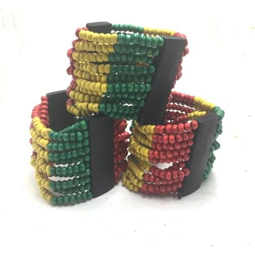 Free Shipping!! 6pcs/lot Rasta multi layer Wooden Bead Bracelet