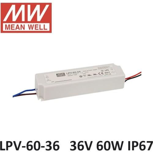 Meanwell waterproof 36V power supply LPV-60-36 UL CB CE PSU 60W 36V 1.67A LED screen power supply IP67 driver for LED lighting