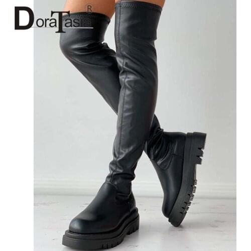 DORATASIA Brand New Female Platform Thigh High Boots Fashion Slim Chunky Heels Over The Knee Boots Women Party Shoes Woman