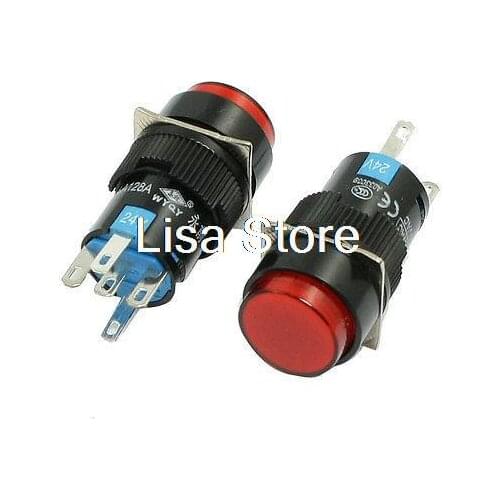 Fastest Free Delivery 5 Pin Terminals Momentary Round Push Button Switch DC 24V With Red Lamp