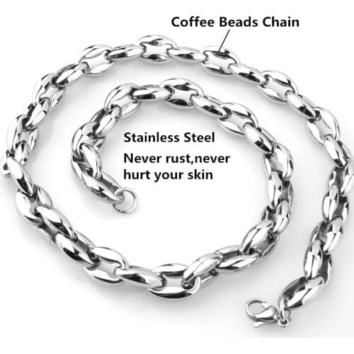 12mm Wide Steel Color 316L Stainless Steel Coffee Bead Chain Necklace Charms Gift For Men Women 7-40inch