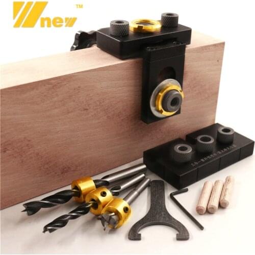 Woodworking Pocket Hole Jig 3 In 1 Adjustable Doweling Jig with 8/15mm Drill Bit for Drilling Guide Locator Puncher DIY Tools