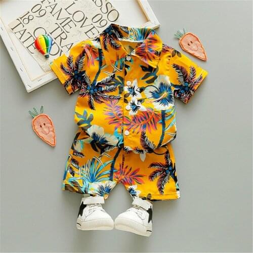 6M-4Y Kids Baby Boy Clothes Boho Summer Floral Print Sets 2Pcs Short Sleeve T-Shirt + Shorts Child Boy Beach Wear Outfits