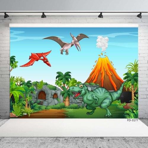 Cartoon Volcano Jurassic Dinosaur Photography Backdrop Vinyl Cloth Backgrounds for Chirdren Baby Shower Photoshoot Fond Photo