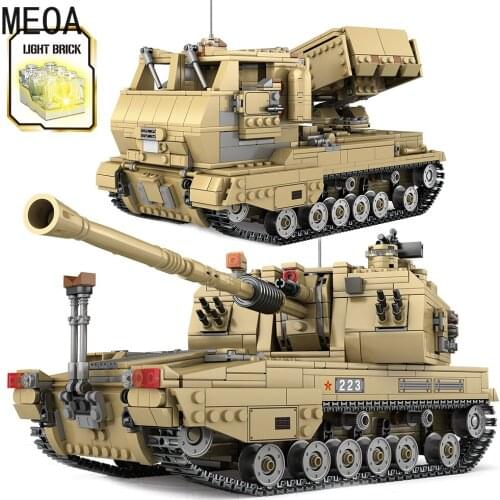 City 1499Pcs tracked self-propelled artiller Model Building Blocks Military Tank WW2 Army Soldier Bricks Kids Toys Gifts