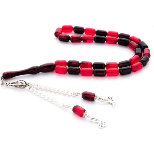 Capsule Cut Red Black Cast Acrylic Rosary Metal Tassels Amber Analogize