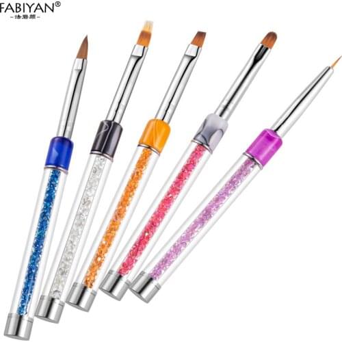 Nail Art Brush Gradient Flat Pen Painting Drawing Line Tools Manicure Rhinestone Crystal Metal Acrylic Gel Polish Decoration
