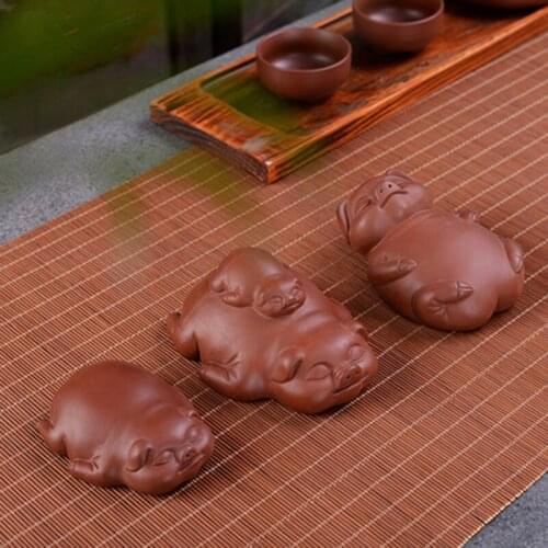Chinese Kung Fu Puer Purple Clay Tea pet Cute Pig Statue Tea Figurine Ornament Crafts Desk Table Decoration Accessories