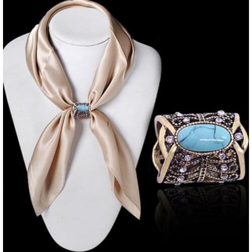 2019 New Blue Natural Stone Scarf Buckle Tube Brooch Jewelry Hollow Rhinestone Shawl Silk Scarf Pins Brooches For Women Broche