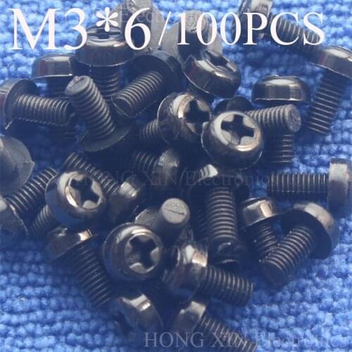 Black 100Pcs/Lot Plastic Nylon M3*6 Round Pan Phillips Screw New Screw Bolt Round head cross nylon screw