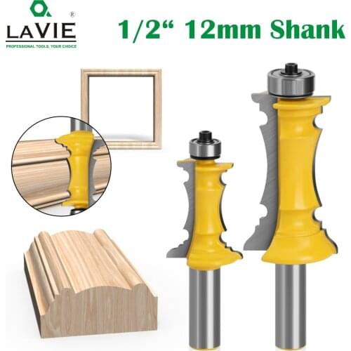 LAVIE 2 PCS 12mm 1/2" Shank Mitered Door Drawer Molding Router Bits Handrail Line Knife Tenon Cutter For Woodworking Tools 03041