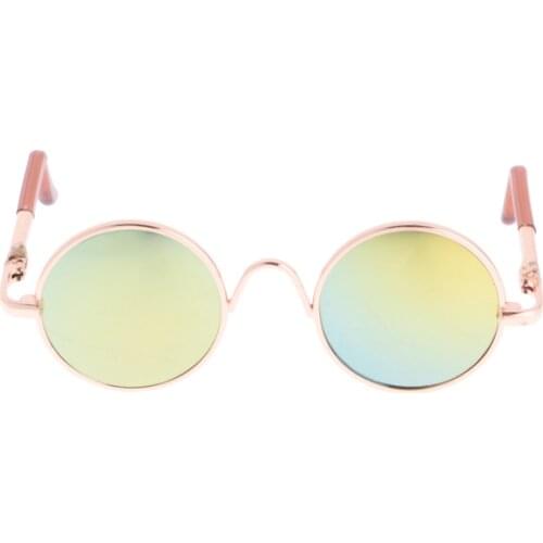 Cute Copper Hippy Fashion Gold Yellow Blue Round Frame Eye Glasses Eyewear Sunglasses for 1/6 Blythe Dolls