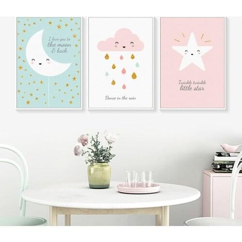 Cute Clouds Moon Star Baby Nursery Wall Art Canvas Posters Prints Cartoon Painting Nordic Kids Decoration Picture Baby Bedroom